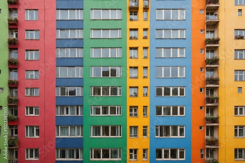 Colorful Apartment Building Facade with Windows and Balconies