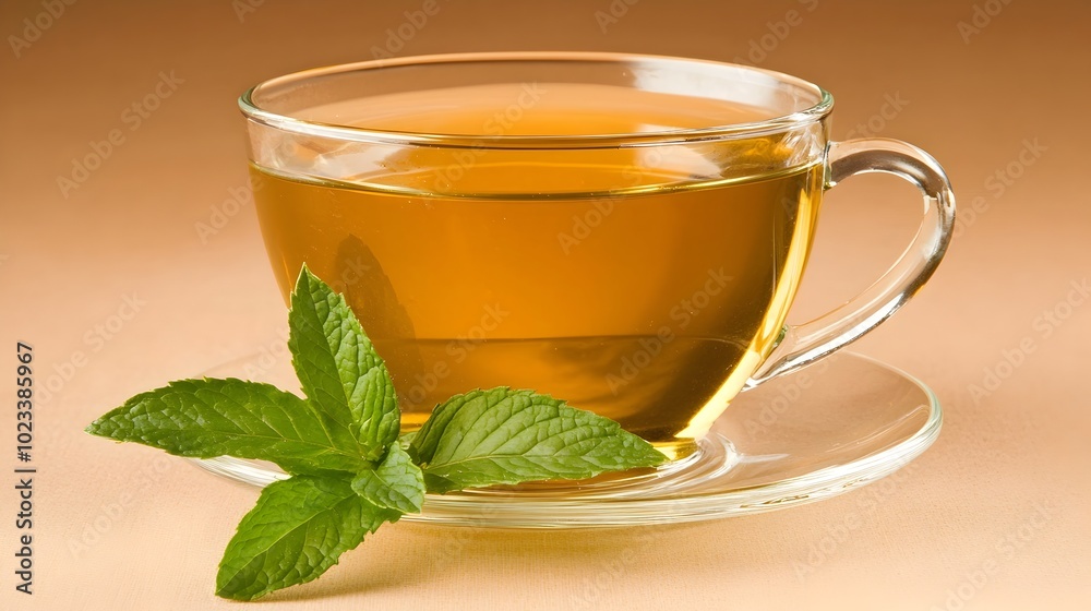 Soothing Cup of Herbal Tea with Fresh Mint Leaves on Neutral Background Relaxing Calming and Healthy Beverage Concept for Wellness Comfort and Serenity Soothing Cup of Herbal Tea with Fresh Mint Leaves on Neutral Background Relaxing Calming and Healthy Beverage Concept for Wellness Comfort and Serenity