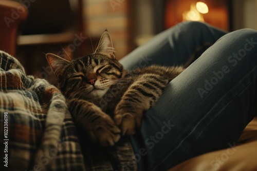 Relaxed Cat Lounging in a Cozy Indoor Scene photo