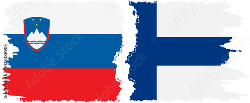 Finland and Slovenia grunge flags connection, vector