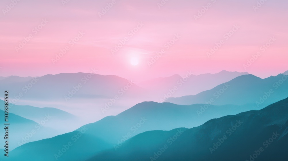 Pastel Gradient Mountain Landscape at Sunrise Pastel Gradient Mountain Landscape at Sunrise