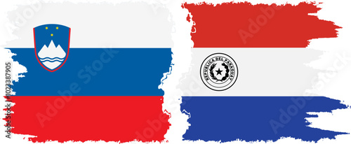 Paraguay and Slovenia grunge flags connection, vector
