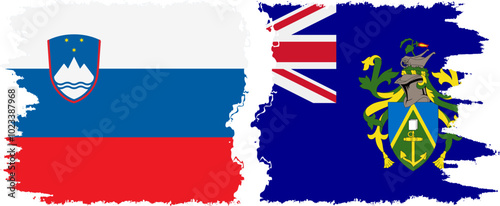 Pitcairn Islands and Slovenia grunge flags connection, vector photo