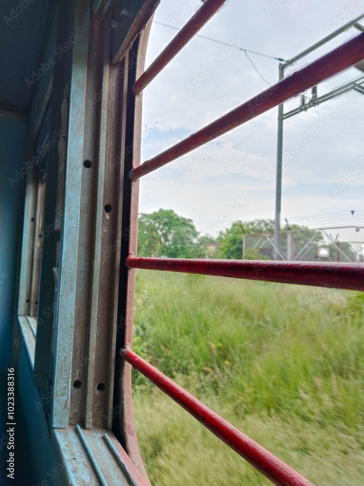 Outside view from window inside the Indian railways train Outside view from window inside the Indian railways train