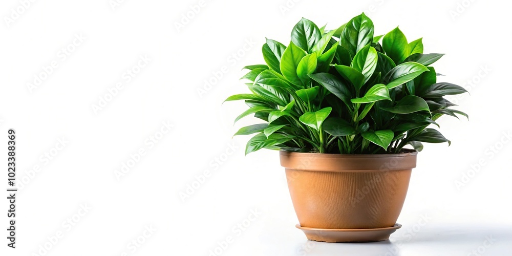 Obraz premium Green potted plant with lush foliage isolated on white background