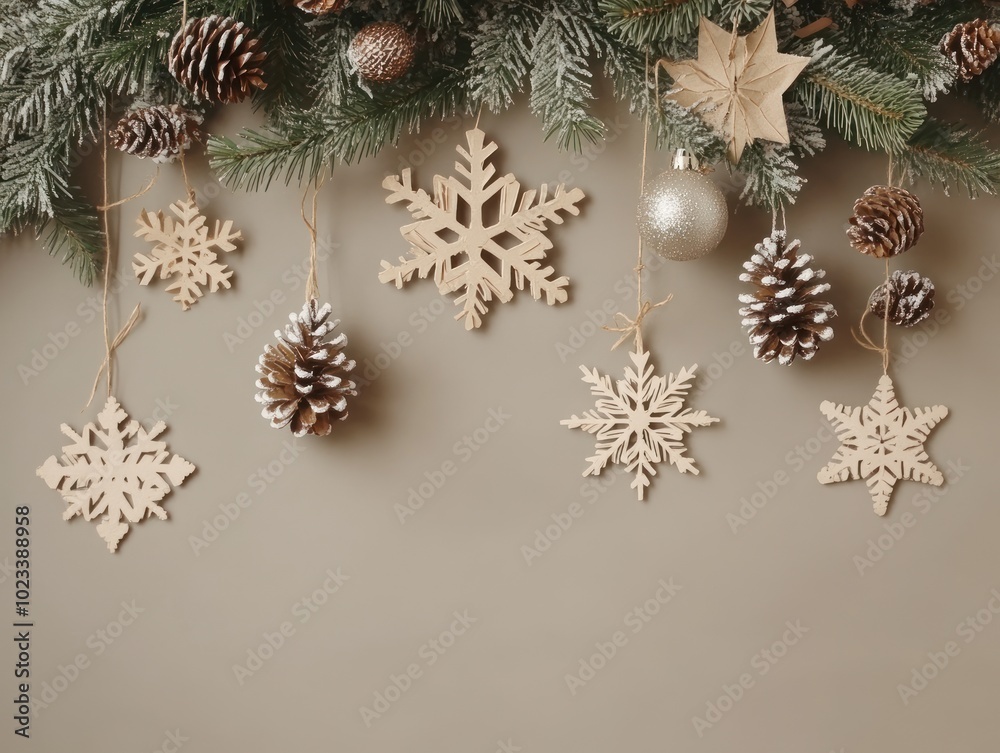 A Christmas and New Year background with DIY decorations, handmade ornaments, paper snowflakes, and rustic garlands, A Christmas and New Year background with DIY decorations, handmade ornaments, paper snowflakes, and rustic garlands,
