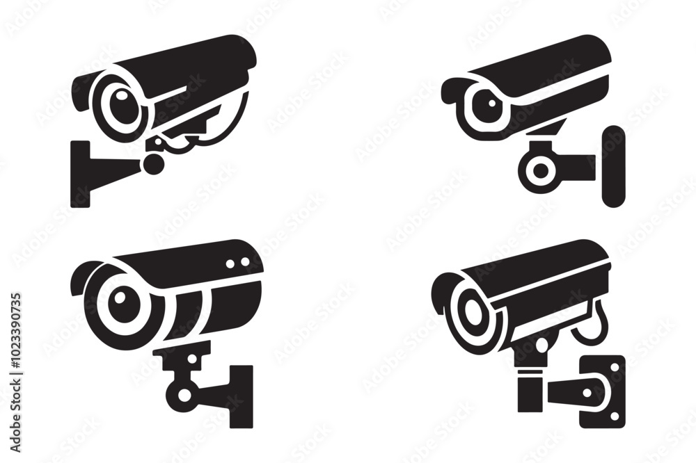 Security Camera Vector Icons Set in Silhouette Style Security Camera Vector Icons Set in Silhouette Style
