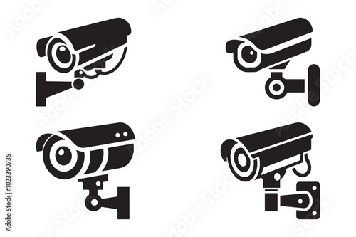 Security Camera Vector Icons Set in Silhouette Style