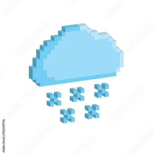 Isometric 3d pixel cloud snow icon weather pixel art icon vector element for 8 bit game