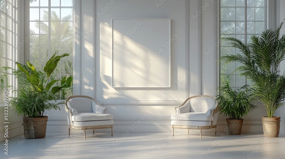 Mockup Frame in Modern Home Interior with White Room and Stylish Furniture Mockup Frame in Modern Home Interior with White Room and Stylish Furniture