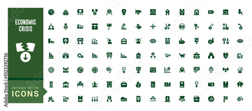 Economic crisis solid web icons set, decrease, layoff, pay cuts and more. Glyph icon collection for web and ui. Filled symbol pack, Editable and Vector illustration.