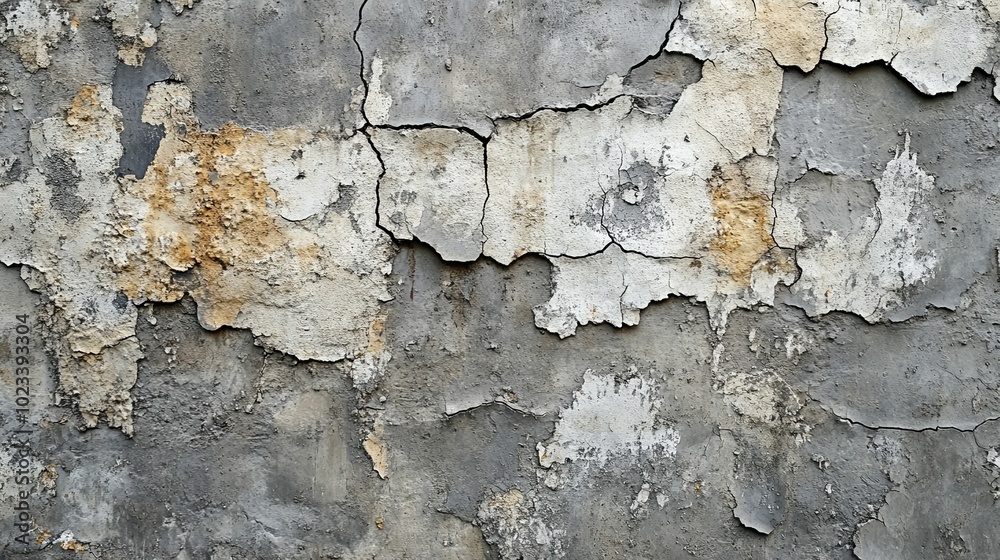 Cracked and Peeling Concrete Wall with Patches of White and Yellow Paint Cracked and Peeling Concrete Wall with Patches of White and Yellow Paint