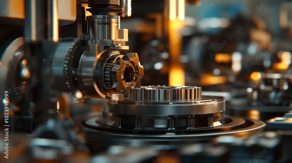 Close-up of intricate machinery gears in a manufacturing setting, showcasing industrial precision. Close-up of intricate machinery gears in a manufacturing setting, showcasing industrial precision.