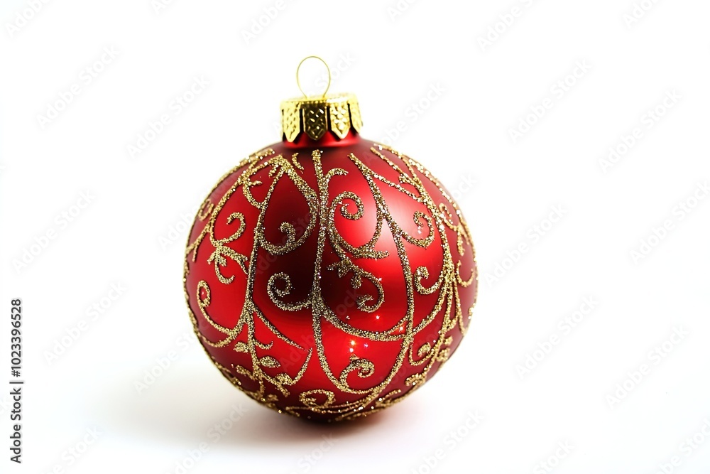 Red Christmas ornament with intricate gold patterns Red Christmas ornament with intricate gold patterns