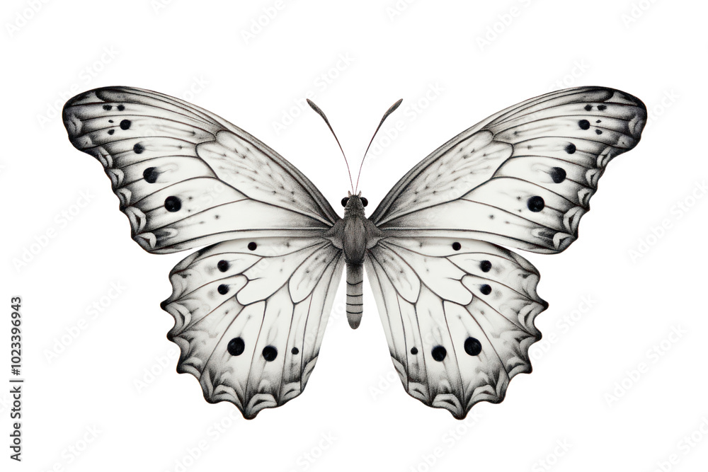 Elegant butterfly blending into a white background, its wings mimicking the surrounding textures Elegant butterfly blending into a white background, its wings mimicking the surrounding textures