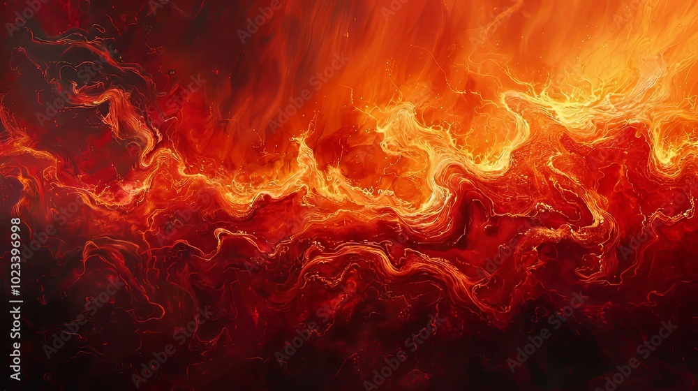 Abstract Swirling Red and Orange Liquid with Golden Glints Abstract Swirling Red and Orange Liquid with Golden Glints
