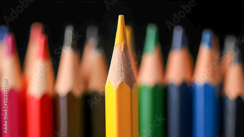 Yellow Pencil Standing Out from the Crowd.