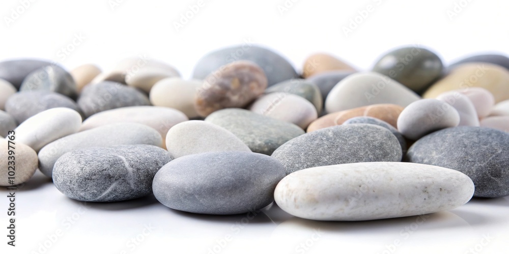 Grey and white pebble stone isolated on white low angle Grey and white pebble stone isolated on white low angle
