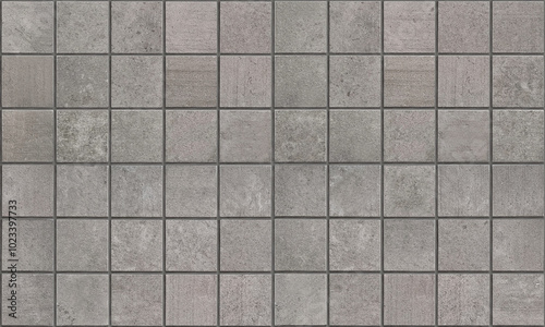 Seamless tiles texture. Small grey porcelain stoneware tiles for bathroom or kitchen. Usable for architectural rendering or as background.