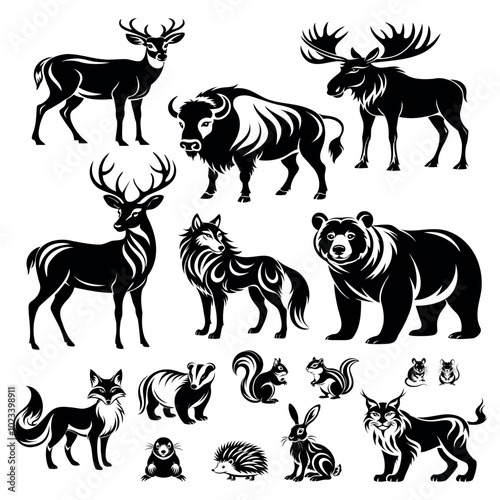 
set, set, collection of forest animals, black contour icons