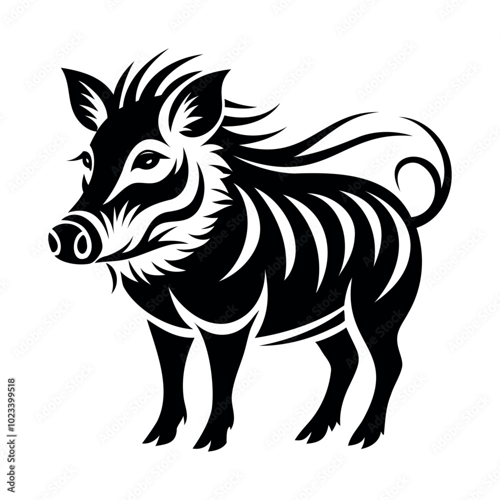icon, logo, symbol, silhouette of a warthog boar, in black color on a white background, outline drawing icon, logo, symbol, silhouette of a warthog boar, in black color on a white background, outline drawing
