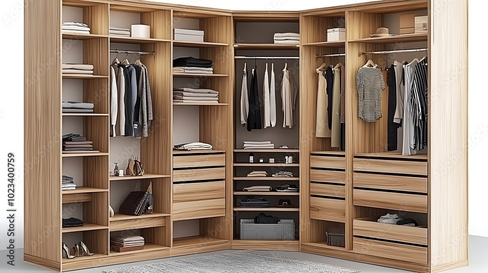 Compact and Efficient Dressing Room with Organized Shelving and Hanging Space for Optimal Storage and Minimalist Home Decor