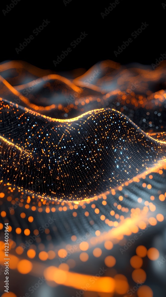 A glowing, undulating wave of data with lights and colors on a dark background, symbolizing the flow or movement of information in digital environments A glowing, undulating wave of data with lights and colors on a dark background, symbolizing the flow or movement of information in digital environments