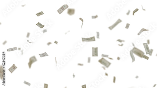 Many USA 100 dollars bill falling from the sky