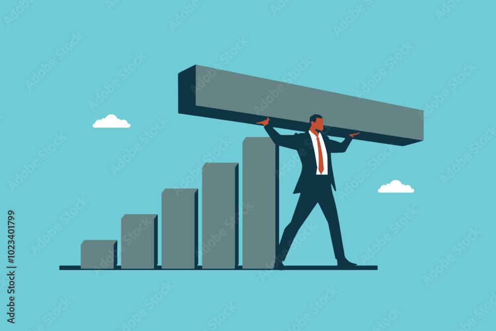Fototapeta premium Strong and confident businessman helps to lift and improve the graph