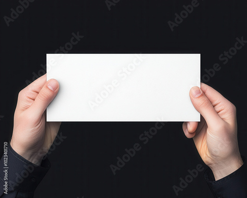 Hands holding a blank white card