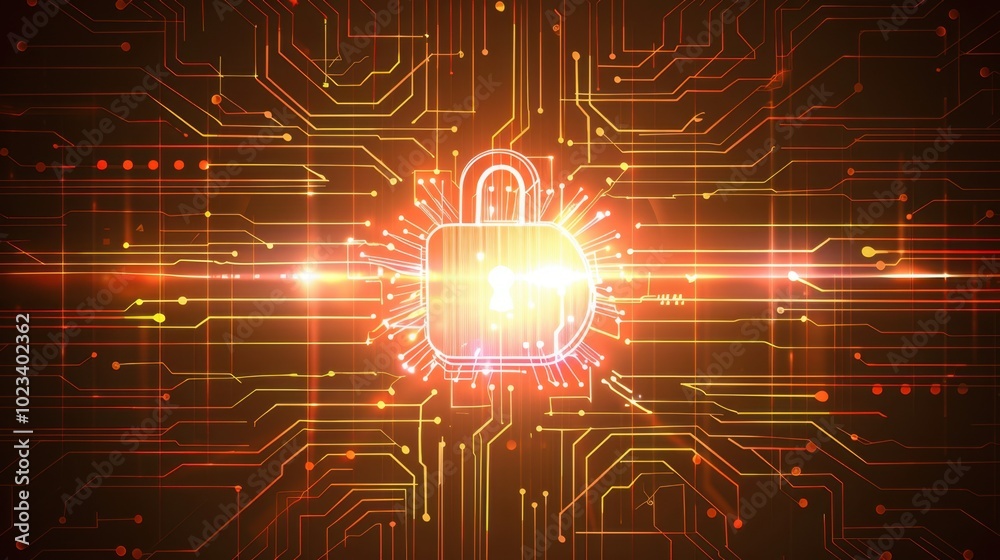 Obraz premium Digital Security Concept with Lock and Circuit Patterns