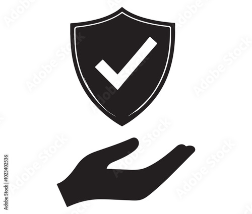 Hand holding shield, Protection icon, Silhouette insurance icon