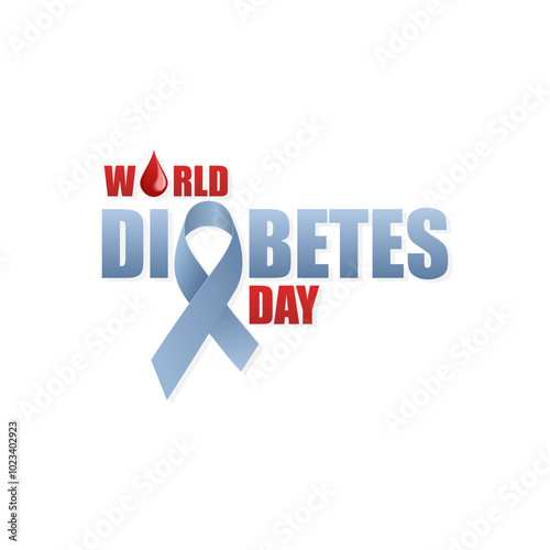 World Diabetes Day. blood droplets with ribbon on white background, suitable for social media poster