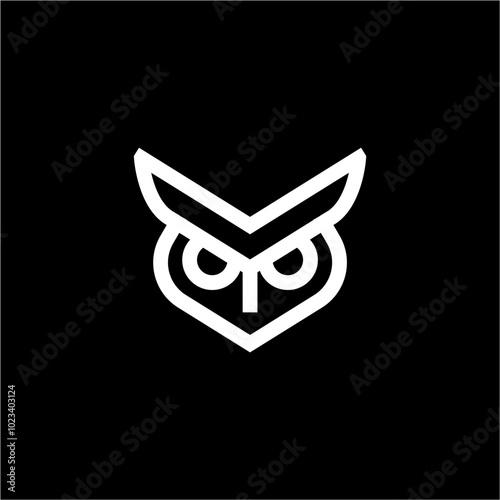 simple bold outline line art bird owl head logo vector, wise wisely logo