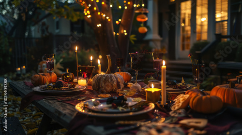 An outdoor Halloween dinner party 