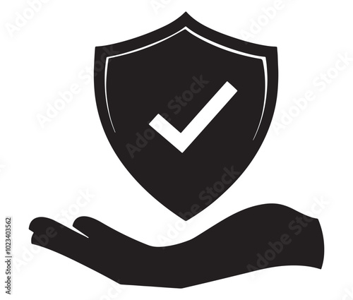 Hand holding shield, Protection icon, Silhouette insurance icon