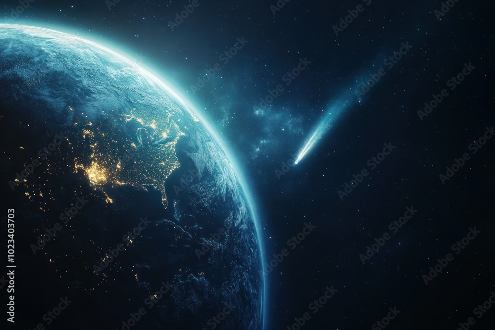 Fototapeta premium Stunning Earth View with Comet in Space