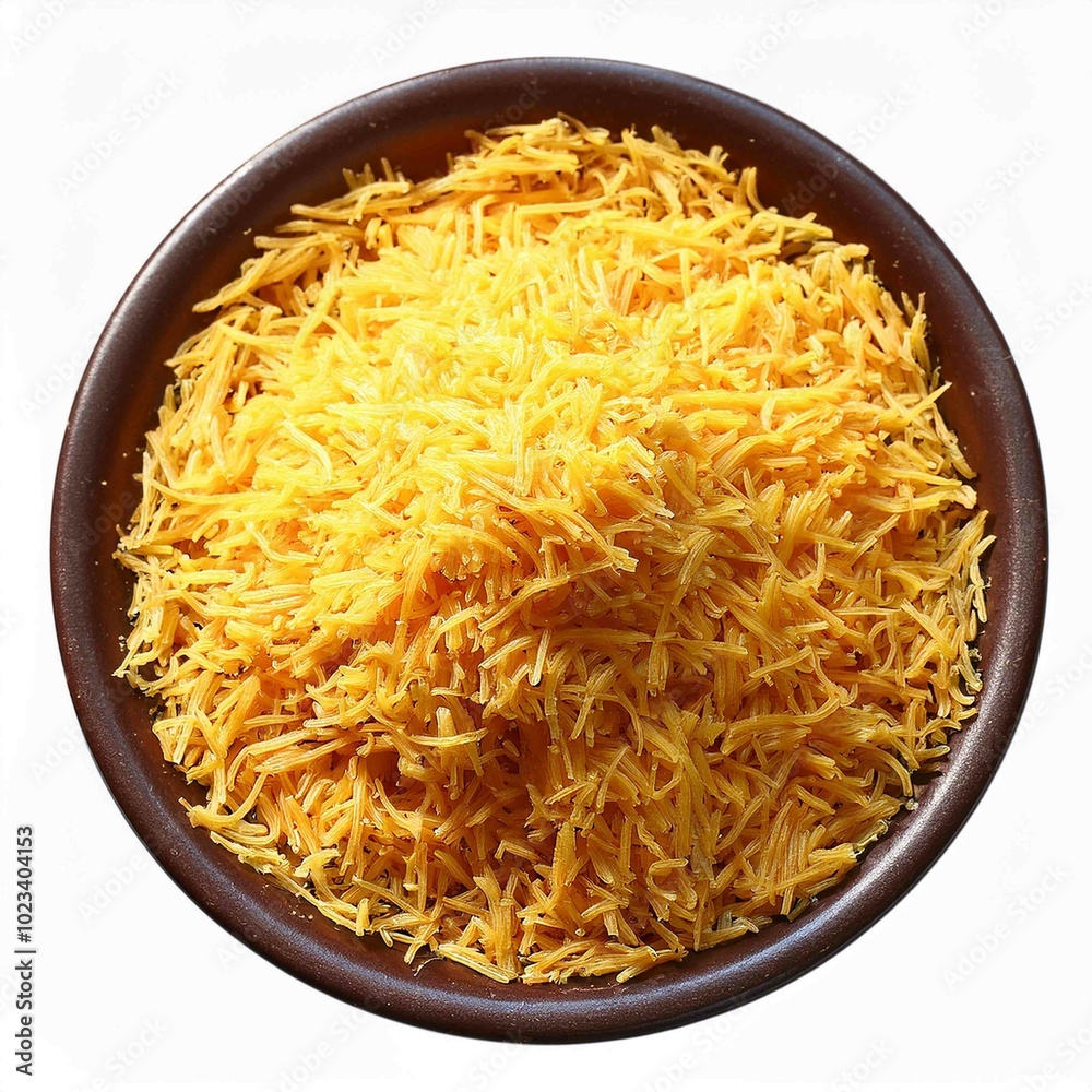Besan sev in serving plate, indian snack Besan sev in serving plate, indian snack
