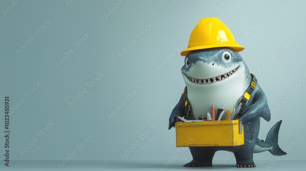 Shark in Construction Worker Outfit with Toolbox Shark in Construction Worker Outfit with Toolbox