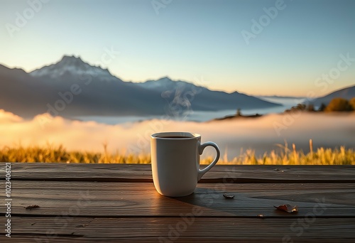 Cozy Sunset Coffee Break on a Wooden Table