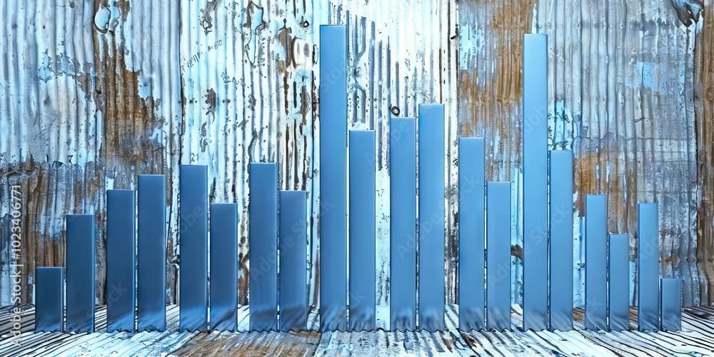 Obraz premium Interest Rate Trends: Blue Bar Graphs on a Distressed Metal Sheet