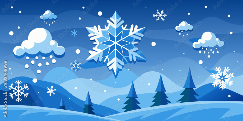 A charming illustration of a winter wonderland with snow falling on a forest scene. The blue and white tones create a peaceful atmosphere, perfect for seasonal decorations or greeting cards. A charming illustration of a winter wonderland with snow falling on a forest scene. The blue and white tones create a peaceful atmosphere, perfect for seasonal decorations or greeting cards.