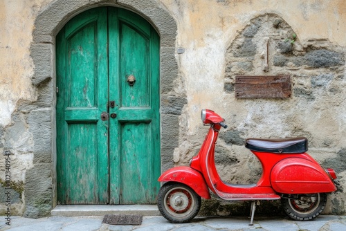 Vintage Red Scooter by Charming Green Door