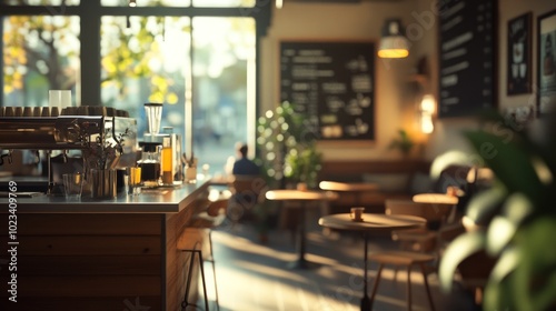 A cozy café interior with natural light, inviting atmosphere, and minimalistic decor.