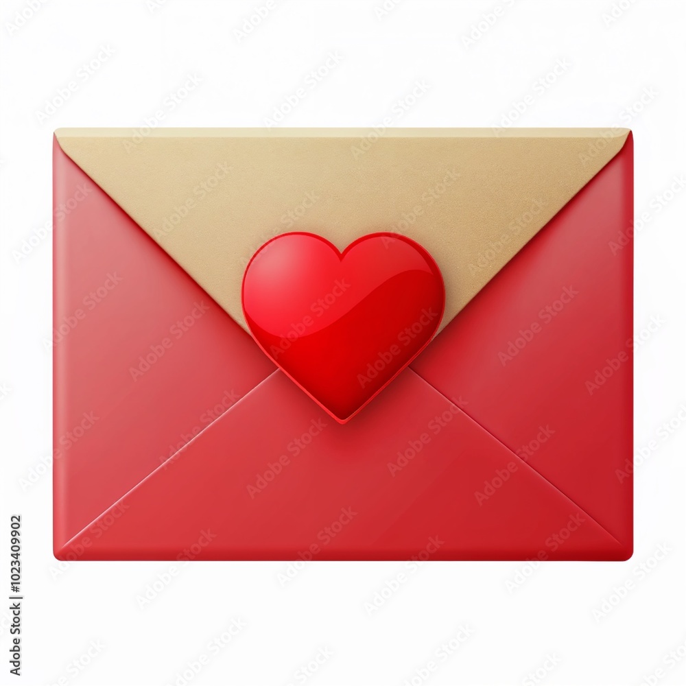 Red Envelope with Heart Seal on White Background Red Envelope with Heart Seal on White Background