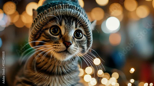 Cute kitten at Christmas. Created with generative AI.