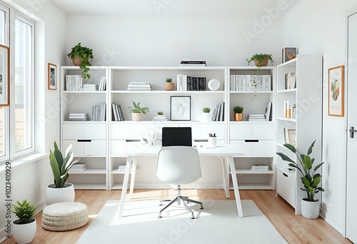 Serene Office Space with Natural Light, Minimalist Desk Setup