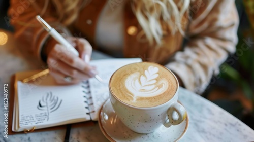 Cozy Coffee Moment with Notebook and Latte Art