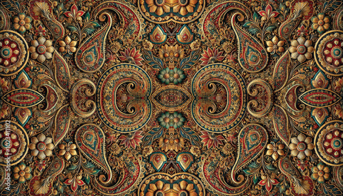 Intricate Indian Texture with Vibrant Floral and Geometric Motifs