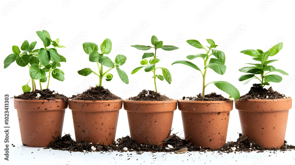 Sunflowers seedling growing in a pot with soil ,Plants trees germination isolated on white background Sunflowers seedling growing in a pot with soil ,Plants trees germination isolated on white background